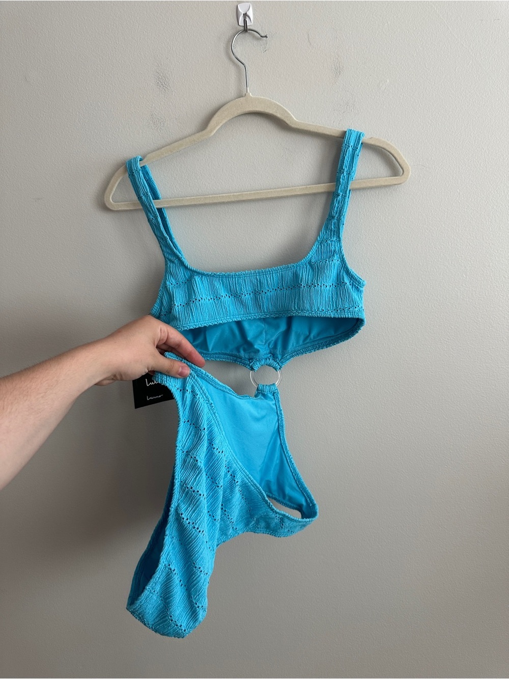 Lulus Airlie Bright Blue Eyelet O-Ring One-Piece Swimsuit NWT - Picture 9 of 9